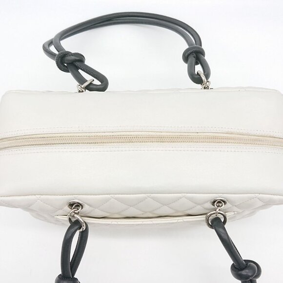 CHANEL Cambon Quilted Ligne Shoulder Bowling Bowler Bag Tote White - Picture 8 of 16